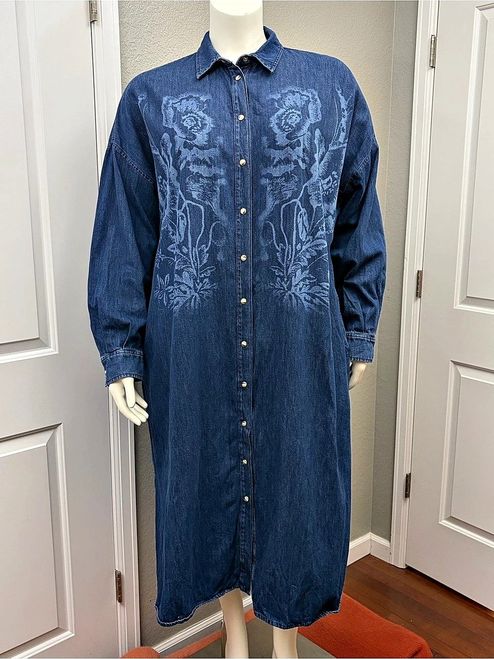 Marina Rinaldi Denim Maxi Dress Blue Large Like New Size 20